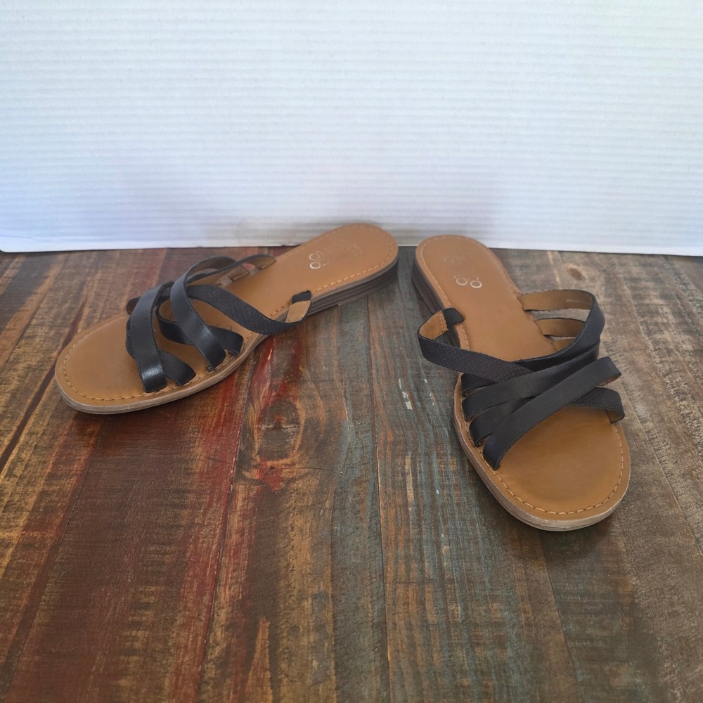 Franco Sarto Graceleigh Black Strappy Caged Flat Slide Sandals Womens‎ 9M
